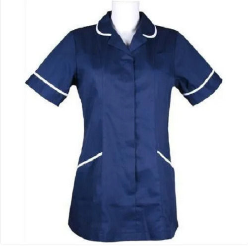 Short Sleeve V Neck Collar 2 Pocket Housekeeping Uniform For Hospital Chest Size: 32 Inches