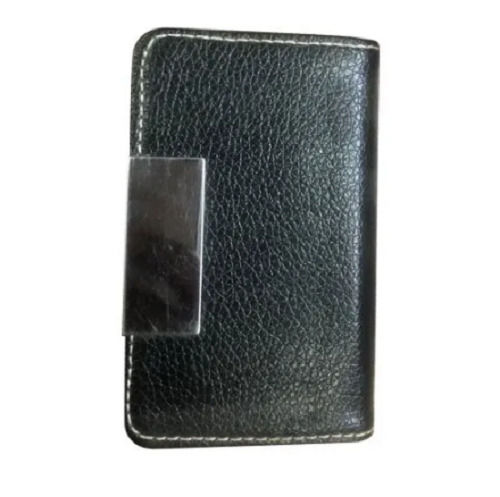 Zipper Closure Rectangular Plain Leather Card Holder