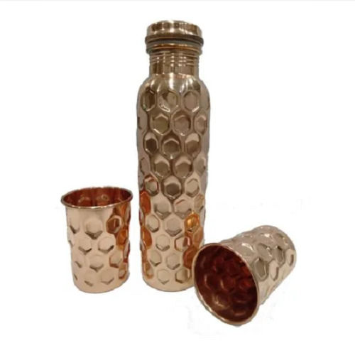 1000 Ml Corrosion Resistance Screw Cap Round Hammered Copper Bottle Diameter: 2 Inch (In)