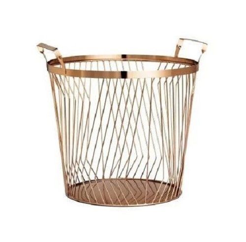 Golden 17 Inch High Portable And Lightweight Round Rust Proof Iron Basket With Handle 