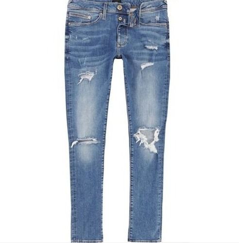 Blue Comfort Fit Unfaded Modern Ripped Denim Jeans For Men 