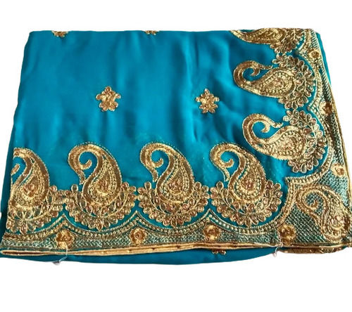 Blue Georgette Embroidered Party Wear Designer Saree For Ladies