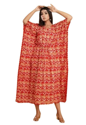 Modern Style Short Sleeves Anti Wrinkle Skin Friendly Cotton Printed Kaftan Bust Size: 34 To 36 Inch (In)