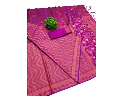 Pink Traditional Wear Zari Thread Borders Silk Pattu Saree With Blouse