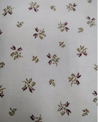 White 100 Meter Length Casual Wear Printed Cotton Fabric