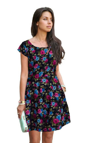 Knee Length Short Sleeves Flower Printed Georgette Ladies Western Dress Bust Size: 32 Inch (In)