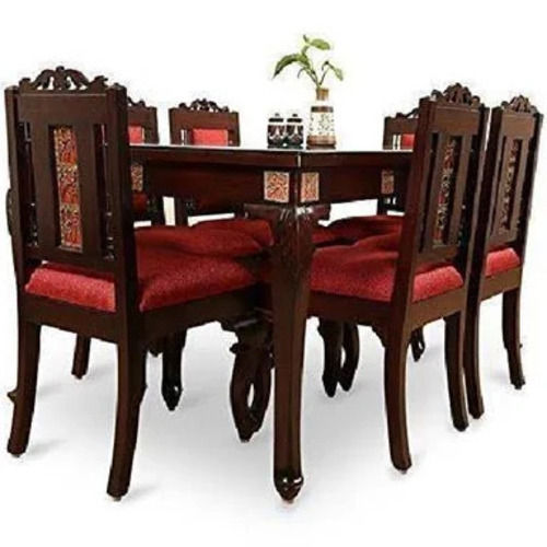 Wood Carving Rectangle Indian Modern Style Polished Finish Wooden Dining Table Uses For Dinner 