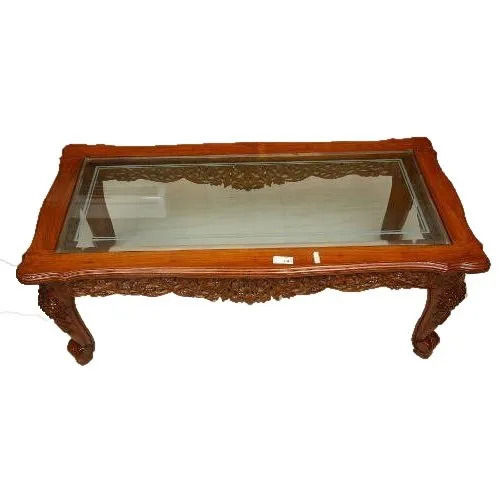 Rectangular Polished Designer Wooden And Glass Center Table