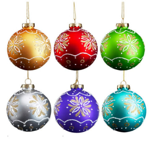 5.3 X 5.6 X 3.6 Cm Round Printed Glitter Finish Christmas Tree Ball 