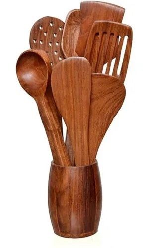 Modern Handcrafted Glossy Finish Strong Wooden Cooking Spoons Set
