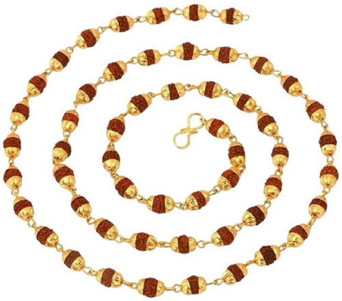 Na Polished Finished Brass Chocker Chain Necklace Rudraksha Mala