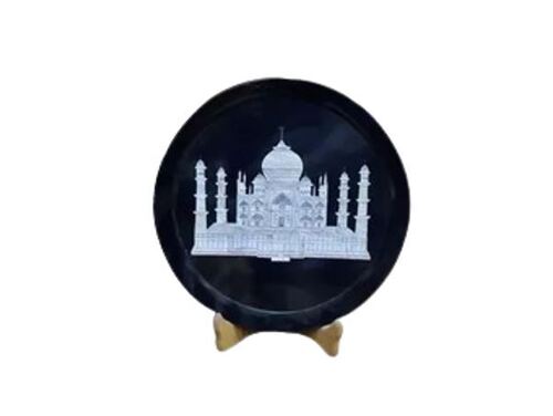 Black And White 10 Inch 50 Gram Round Indian Home Decoration Marble Inlay Plates 