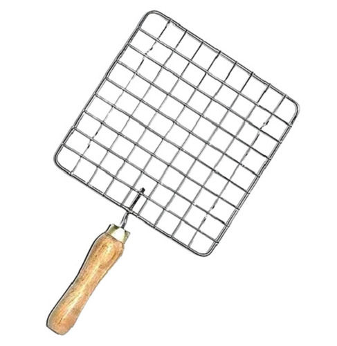 Silver 30X30 Inches Square Stainless Steel And Wooden Handle Papad Roaster