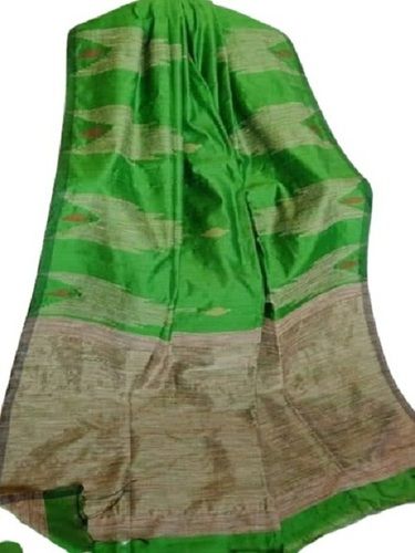 Plain Ladies Golden And Green Combination Casual Wear Cotton Silk Saree