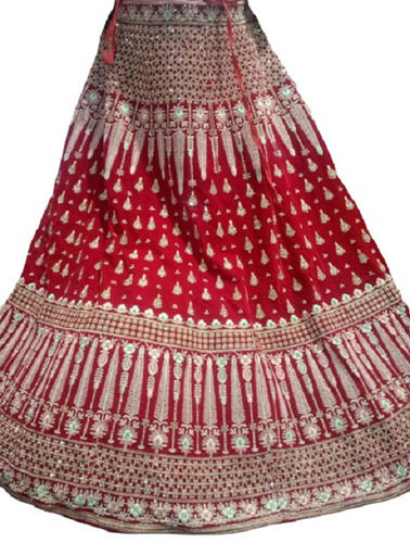 Red No Fade And Anti Wrinkle Traditional Embroidered Cotton Bridal Lehenga 