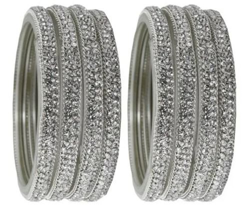 Skin Friendly Glossy Finish Zircon And Glass Bangles ,Four Pieces Set  Diameter: 2.2 Inch (In)