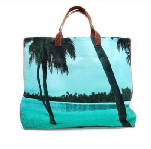 Multicolor 5 X 12 X12 Inches Zipper Closure Rope Handles Printed Cotton Beach Bags