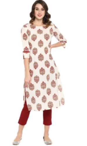 Casual Wear 3-4Th Sleeves Printed Cotton Kurti For Women Bust Size: 36 Inch (In)