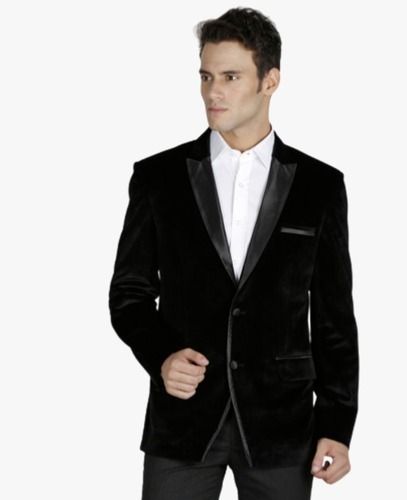 Black Comfortable And Formal Wear Full Sleeves Plain Velvet Blazer For Mens