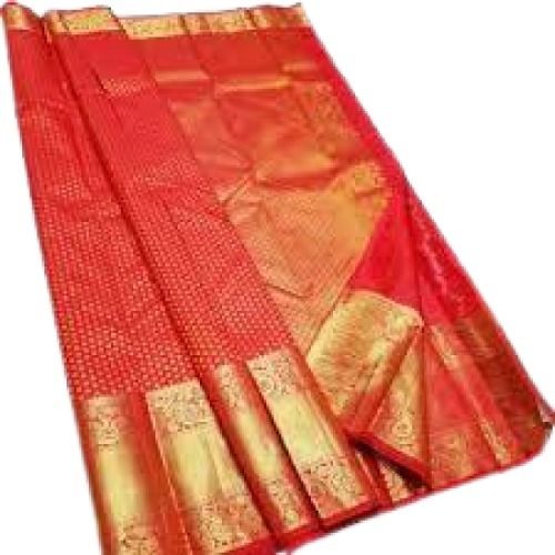 Red Ladies Party Wear Printed Bridal Silk Saree With Matching Blouse Piece