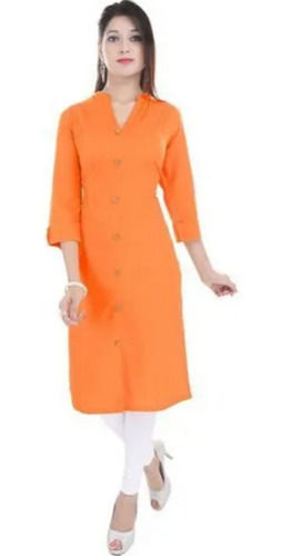 Washable And Casual Wear 3-4Th Sleeves Plain Rayon Kurti For Women Bust Size: 36 Inch (In)