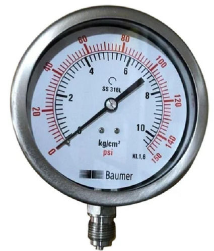 3MM Round Bottom Mount Analog Pressure Gauge For Oil Refineries Petro Chemical Plants