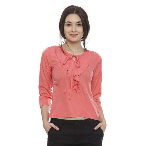 Casual Wear 3-4th Sleeves Rayon Plain Ladies Casual Top