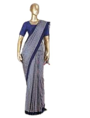 Summer Casual Wear Blue Checked Cotton Saree With Matching Blouse Piece