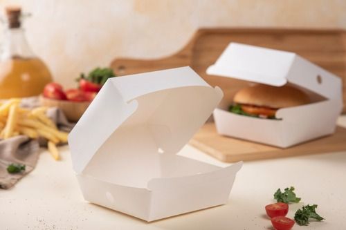 Disposable Plain White Food Grade Safe Paper Burger Box For Restaurant