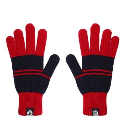 Red And Black Full Finger Woolen Gloves For Kids