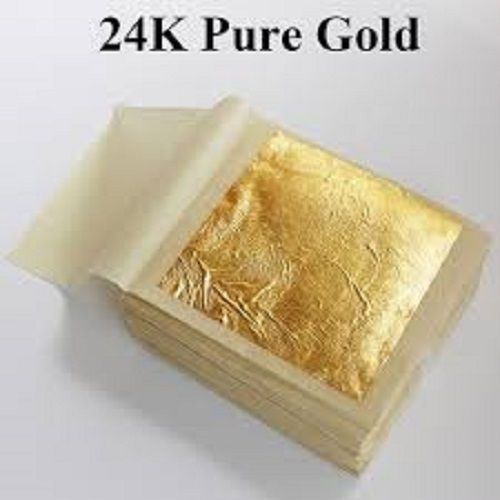 Gold Leaf Sheet - 24K Edible, Rectangular 3x5 Inch Size, Golden Color | FSSAI Certified, Pack of 100 Pieces