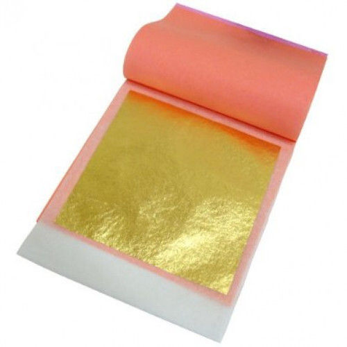 Gold Leaf Sheet - 24K Edible Rectangular 3X5 Inch Golden Decoration | Pack Size of 100 Pieces