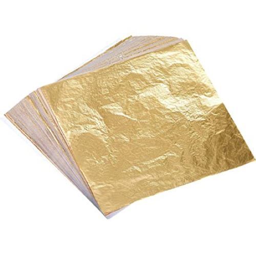 Gold Leaf Sheet - 24K Edible, 3x5 Inch Rectangular Golden Decoration | Pack of 100 Pieces