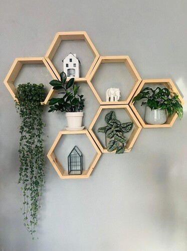 Polished Hexagon Shape Wood Wall Shelves For Home Decoration