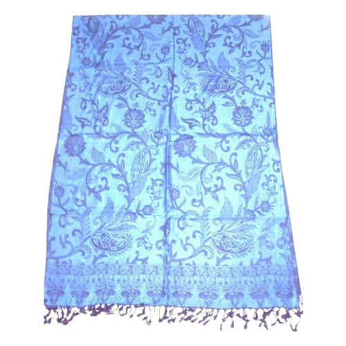 Blue 27X78 Inches Printed Cashmere Wool Pashmina Stole For Womens 