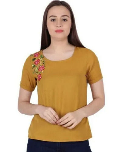 Short Sleeve Round Neck Cotton Embroidered Women Tops Age Group: 16 Above