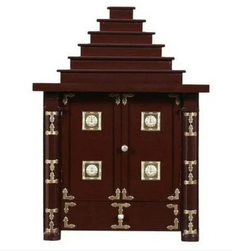 डार्क ब्राउन पर्यावरण के अनुकूल डिज़ाइनर और धार्मिक डबल डोर सॉलिड वुडन टेम्पल