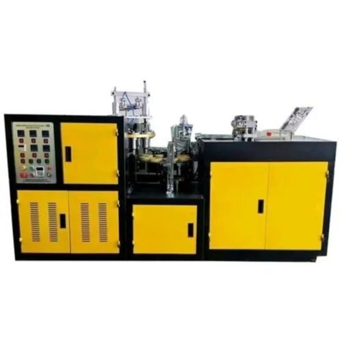 Yellow Electric Fully Automatic Mild Steel Paper Cup Making Machine For Industrial Use