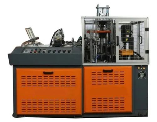 Orange Fully Automatic Electric Frequency Speed Controller Mild Steel Paper Cup Making Machine