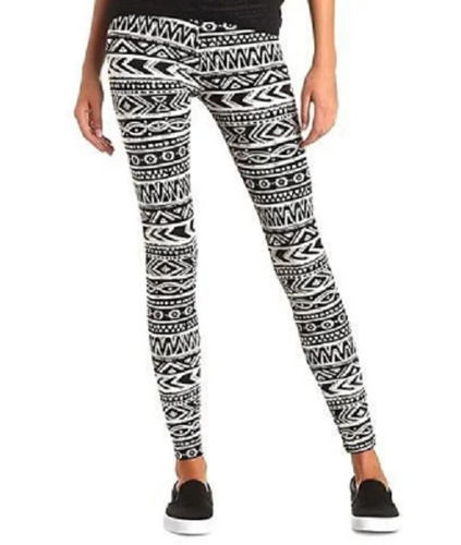 Black And White 40 Inch Length Summer Season Slim Fit Printed Cotton Casual Legging For Ladies