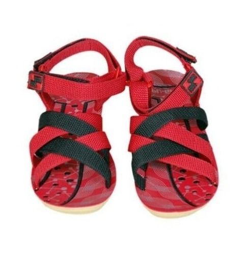 Red And Black Light Weight Casual Wear Fancy Printed Pu Sandal For Ladies