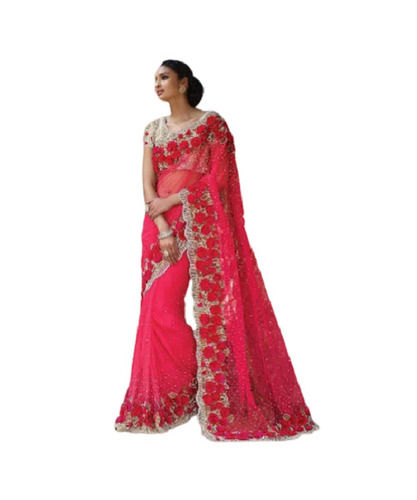 Red Party Wear Bollywood Embroidered Designer Net Sarees For Ladies 