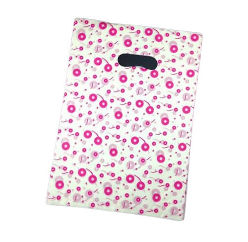 Pink And White 15 X 8 Inches Rectangular Flexiloop Handle Printed Ldpe Plastic Bag