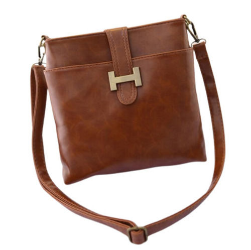 Brown 22.2X25.2 Centimeters Shoulder Length Handle Leather Sling Bag For Ladies