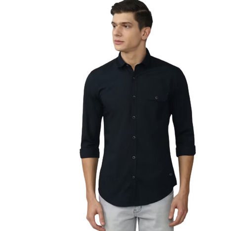 Button Closure Full Sleeve Casual Wear Straight Collar Cotton Plain Mens Shirts