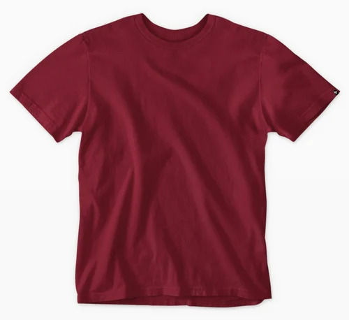 Metal Mens Casual Round Neck Short Sleeve Maroon Cotton T Shirt