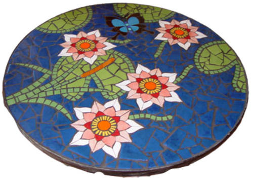 Indian Multicolor Concrete Backer Board Round Shaped Mosaic Table Top For Home Decoration