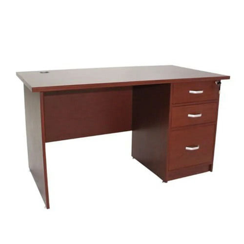 Brown Termite Resistance Polished Wooden Office Table With Three Drawers