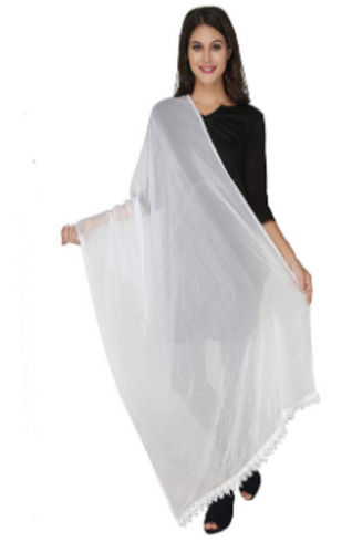 White 2.25 Meter Long Washable Plain Chiffon Dupatta For Ladies