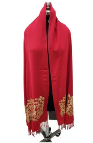 Red And Cream 2.5 Meter Long Casual Wear Embroidered Cotton Woolen Stole For Women